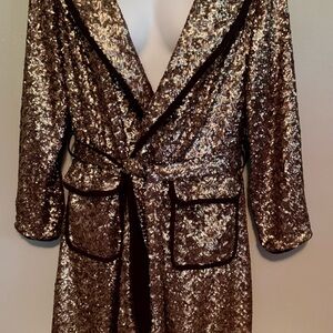 Eloquii Black and Gold Sequin Robe Trench Coat